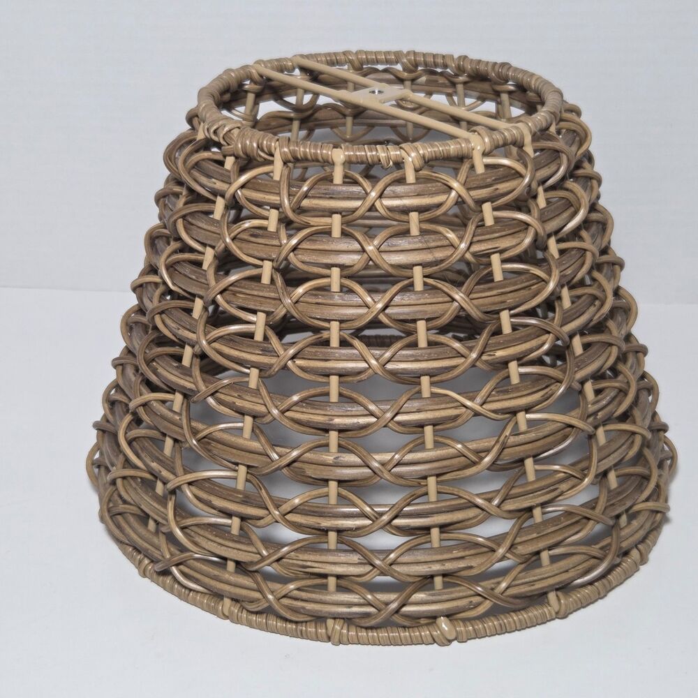 Boho Rattan Wicker Lamp Shade Basket Weave 6.75" H Bell Farmhouse Coastal Cabin